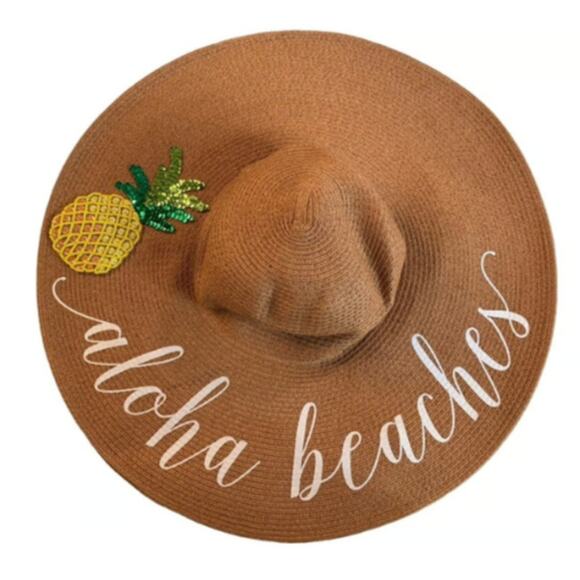 Women's Wide Brim Floppy Paper Straw Sun Hat Beach Resort Pool Summer Pineapple - Picture 12 of 12